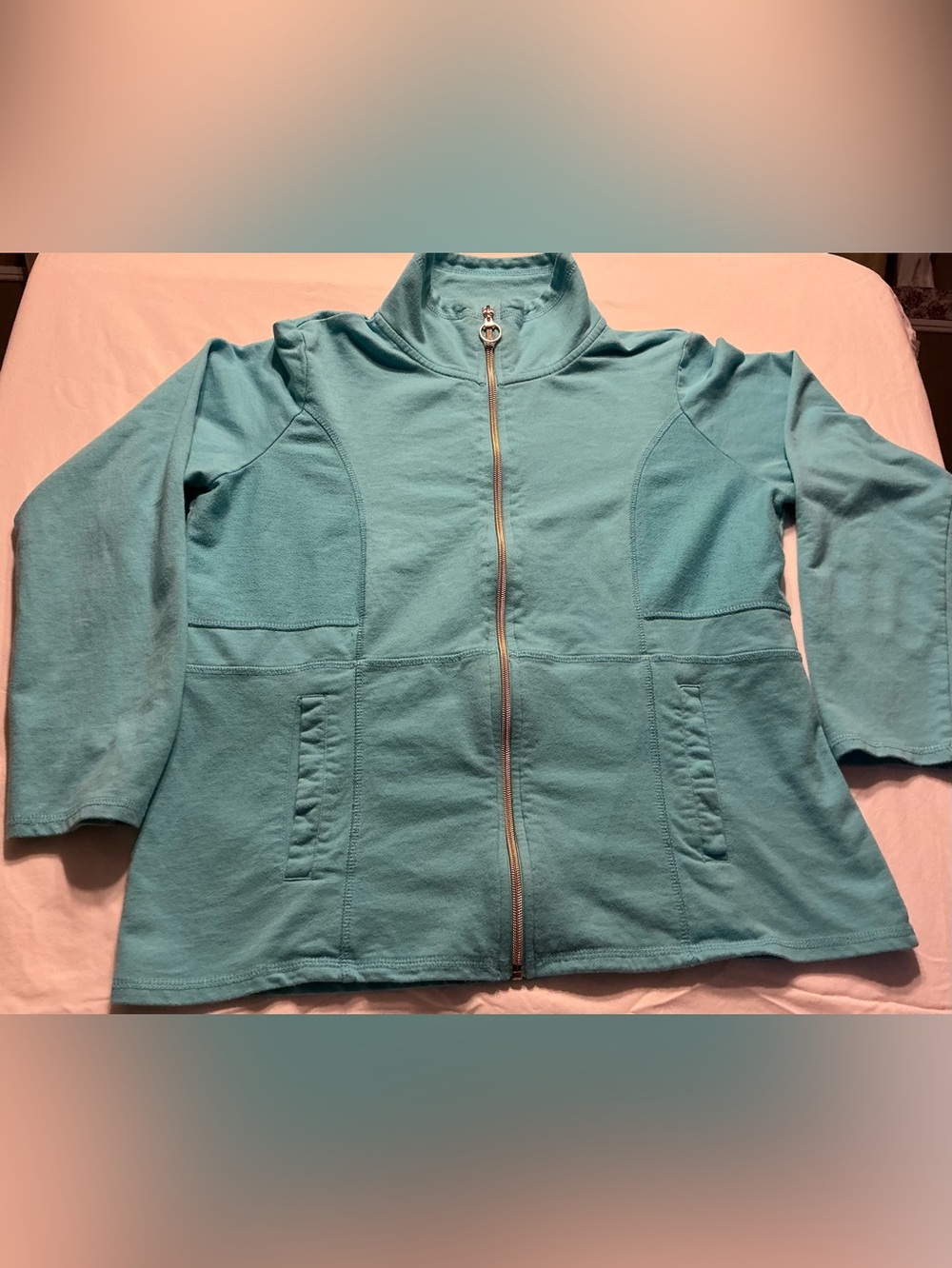 Vintage Teal  Zip-Up Athleisure Jacket with Stand Collar